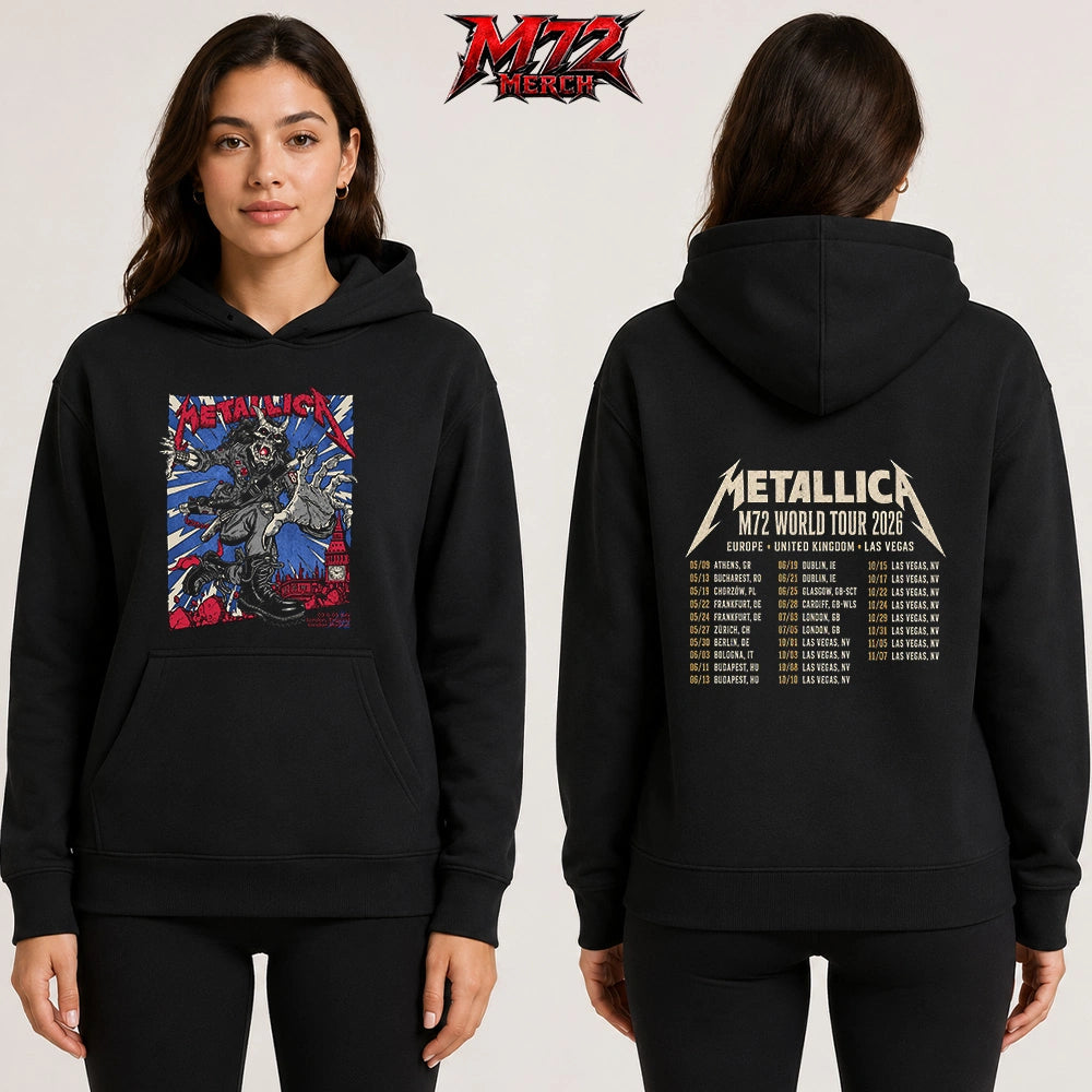 Metallica M72 World Tour July 3 & 5 2026 At London Stadium London England Demon Punk Artwork By Puis Calzada Two Sided Hoodie